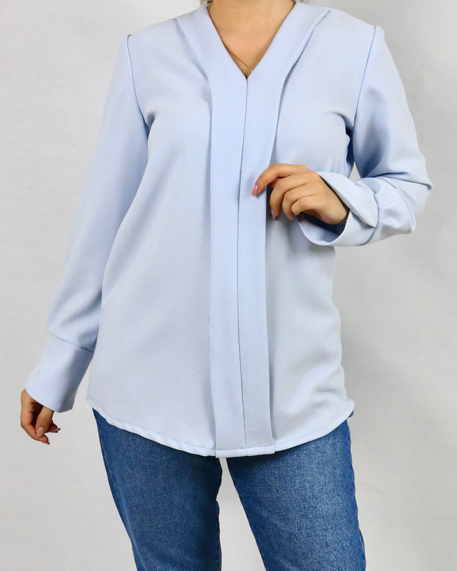 شومیز مجلسی یقه هفت کرپ لمه براق رنگ آبی