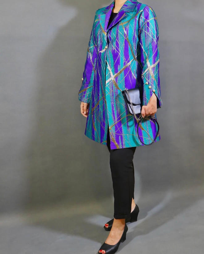 مانتو کتی ژاکارد ترک زنانه بنفش مزون سجادیان