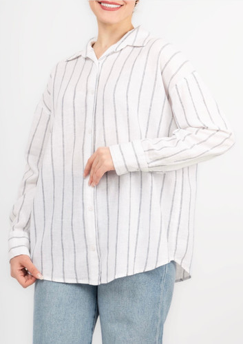 شومیز لینن راهراه دبل فیس طرح ۲