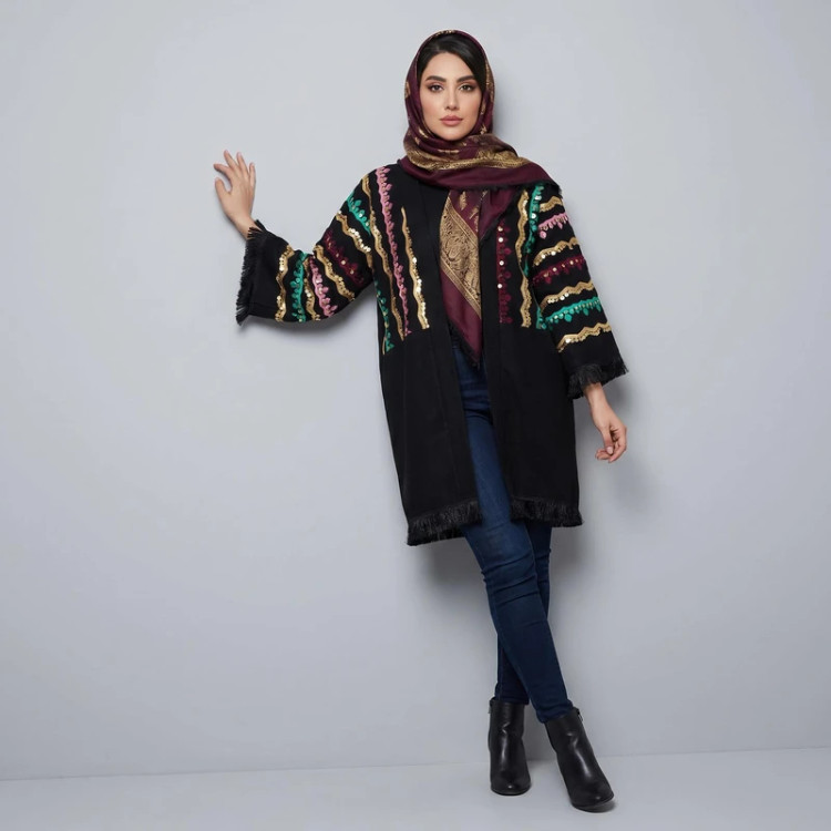 مانتو لینن سوزندوزی مشکی