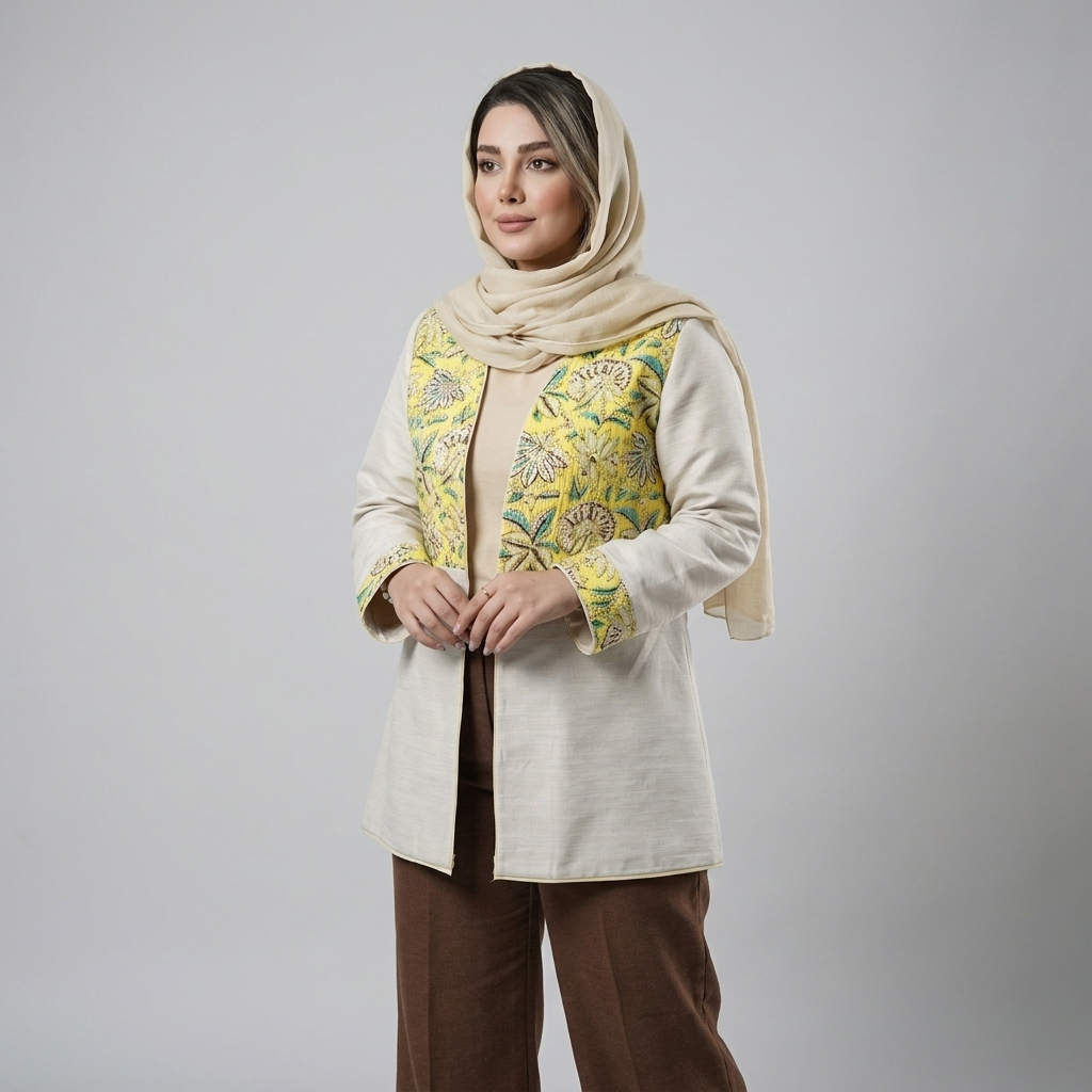مانتو زنانه کتان لمه و کوک‌دوزی گلدار